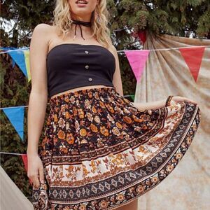 Plus Buttoned Front Tube Top & Floral Skirt